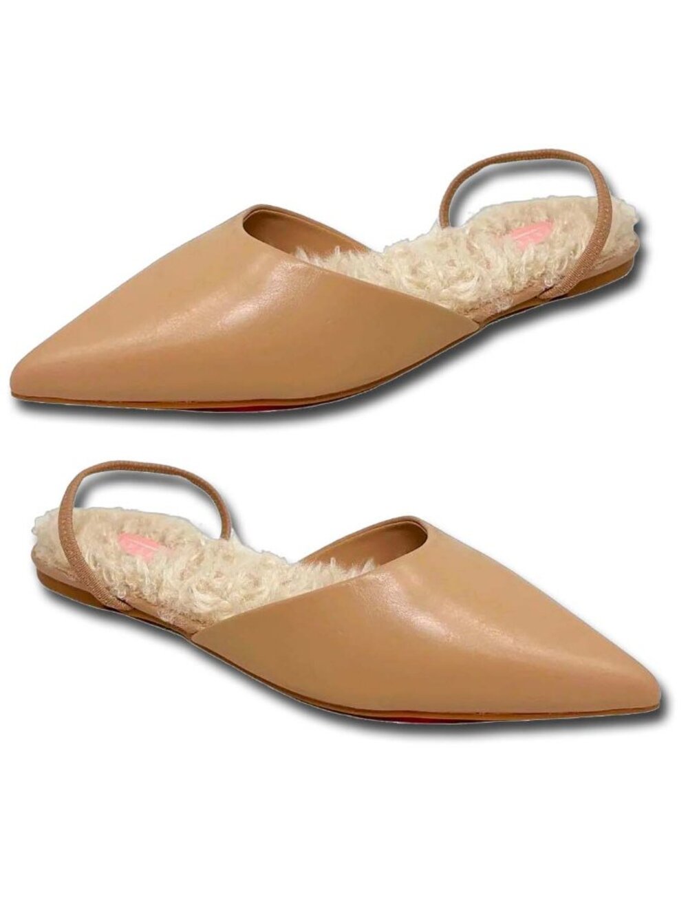 NEW WOMEN'S GLAZE NUDE FLATS (GAL- 4) FAUX FUR SOLES LEATHER STRAP WOMENS SIZES